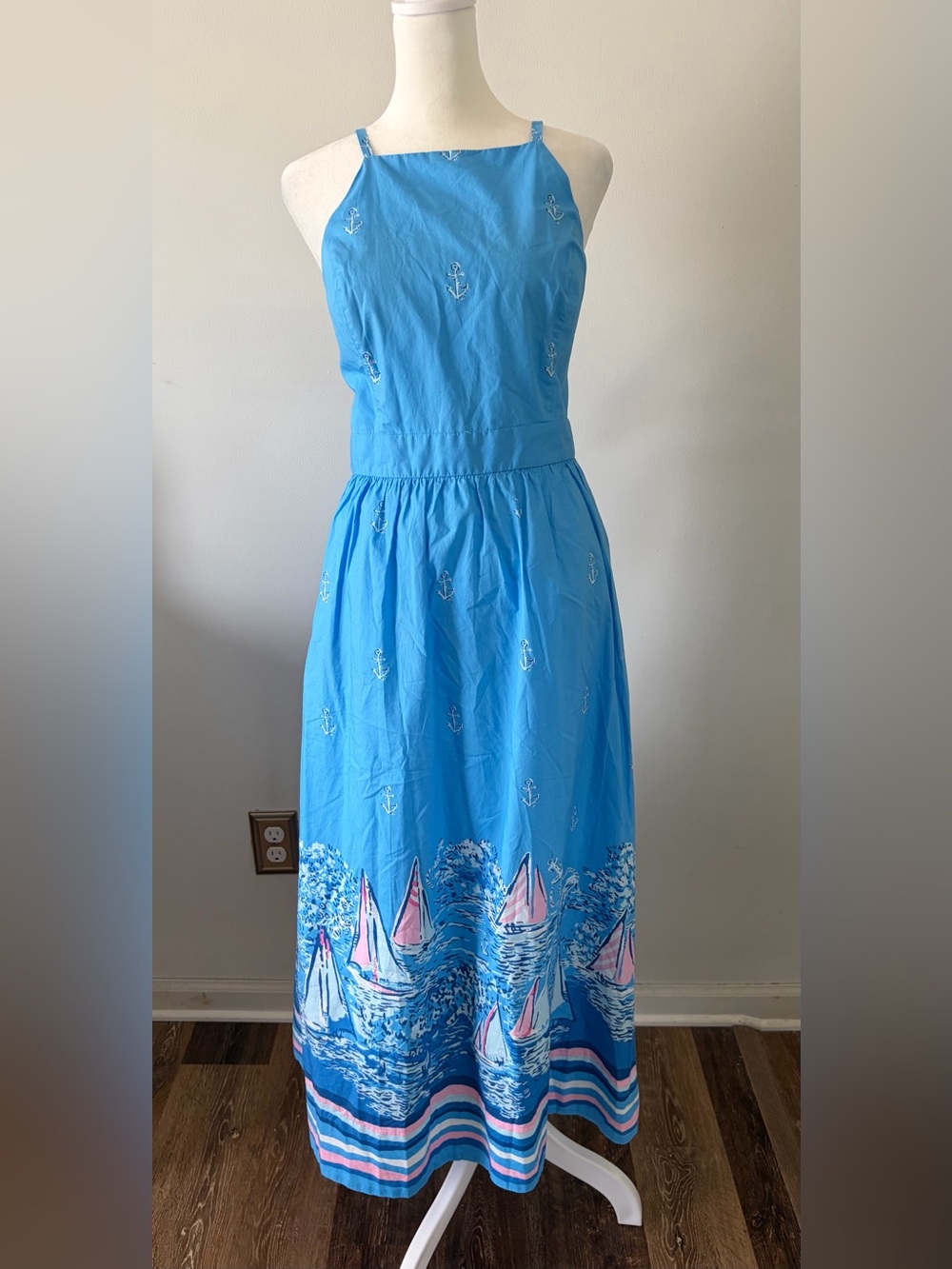 Lilly Pulitzer Blue Nautical Maxi Dress with Pink Sailboat Print with Pockets - Picture 11 of 11